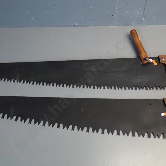 2 large vintage saws - one marked Disston USA, other marked Warranted Superior, has top grip handle L-1215