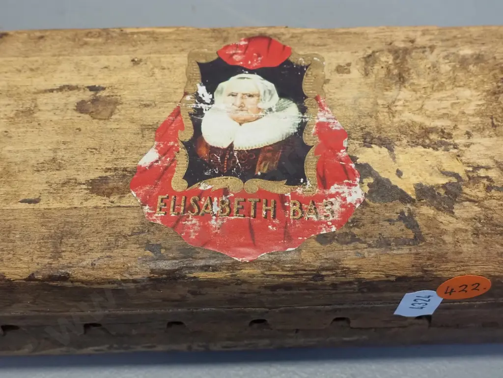 vintage Dutch wooden 2-piece cigar mould or case - marked L. Bezemer, 'Elisabeth' paper label L560 H70 W85 Image 1++