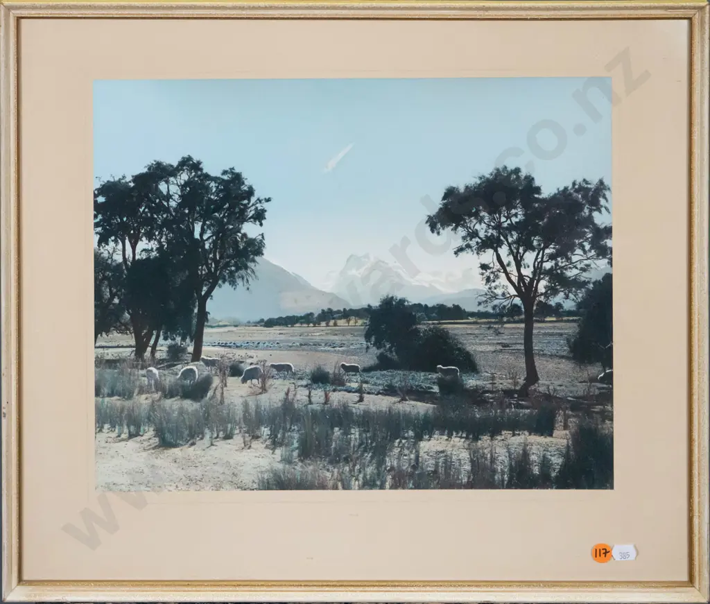 framed Whites Aviation hand coloured photograph - valley scene (slight foxing and damage) H-280 W-360 Image 1++