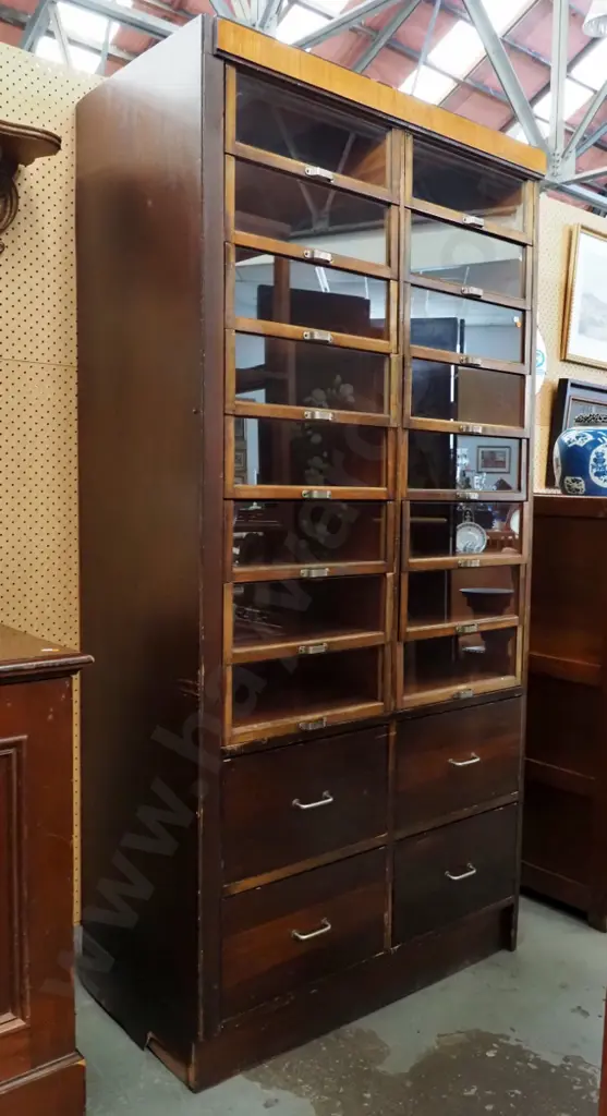 vintage haberdashery display cabinet ex Penrose's Dunedin, with 16 glass front & 4 solid lower drawers - some damage Image 1++