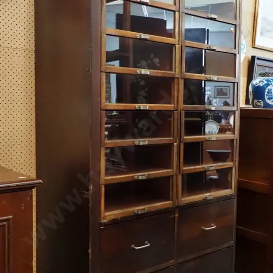 vintage haberdashery display cabinet ex Penrose's Dunedin, with 16 glass front & 4 solid lower drawers - some damage