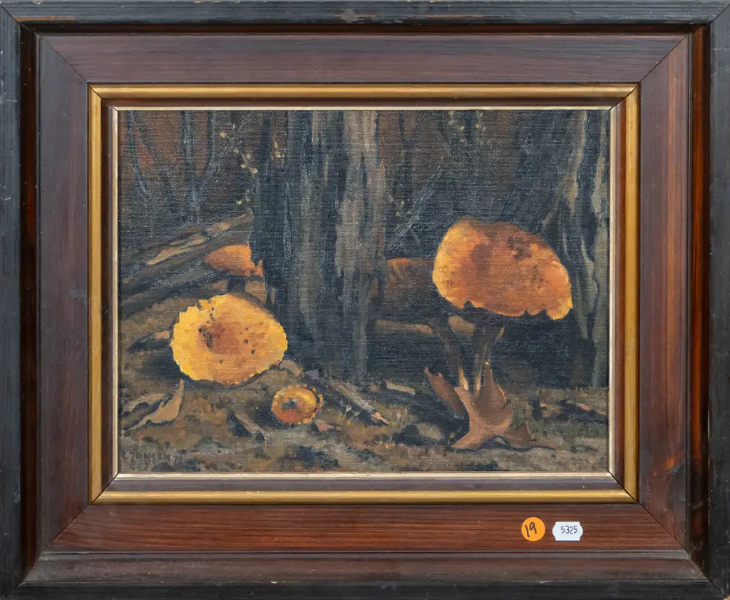 L Jansen '79? - framed oil - mushrooms H-210 W-290 Image 1++