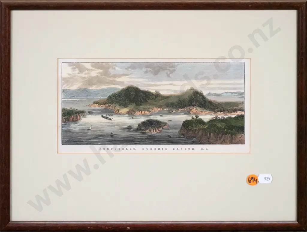 framed vintage engraving - Portobello Dunedin Harbour H-95 W-220 Image 1++