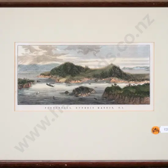framed vintage engraving - Portobello Dunedin Harbour H-95 W-220