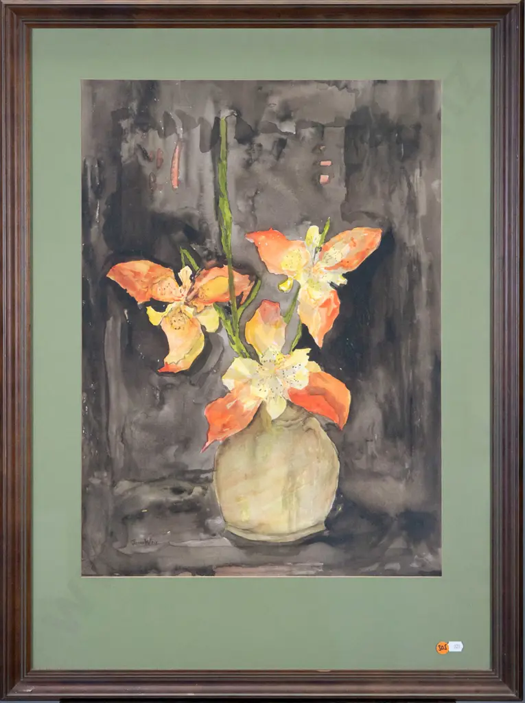 June Weir - framed waterolour - flowers H-550 W-400 Image 1++