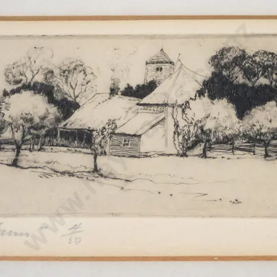framed etching 4/50 "Dutch Farm" H-50 W-120