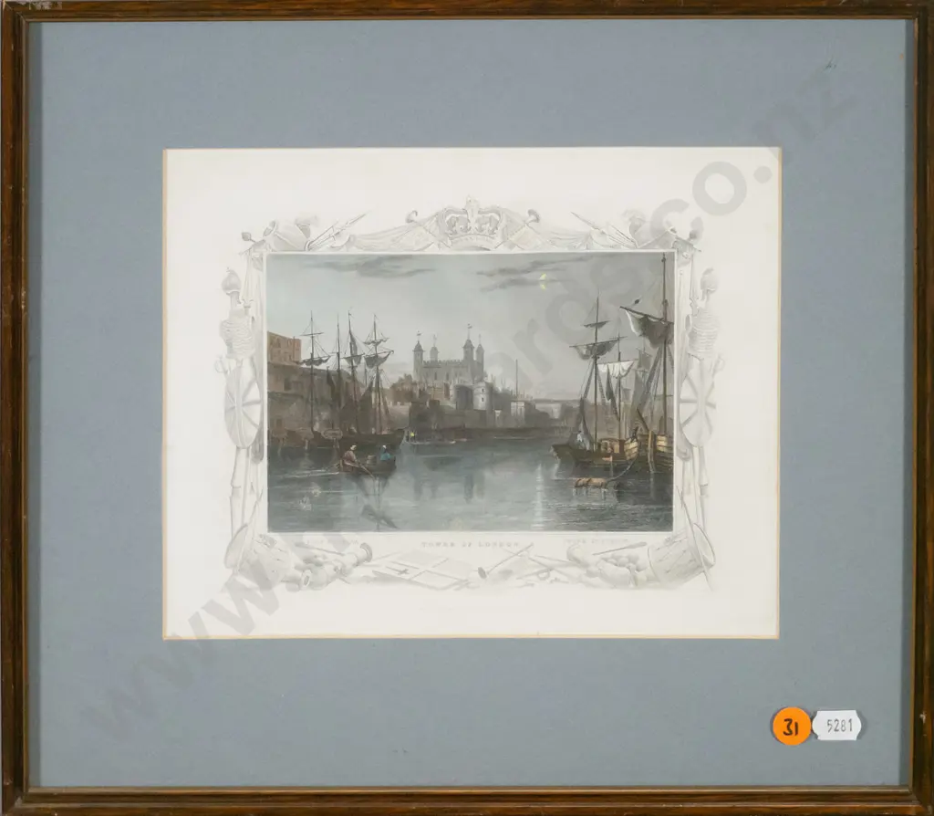 framed hand coloured engraving - Tower of London H-170 W-220 Image 1++