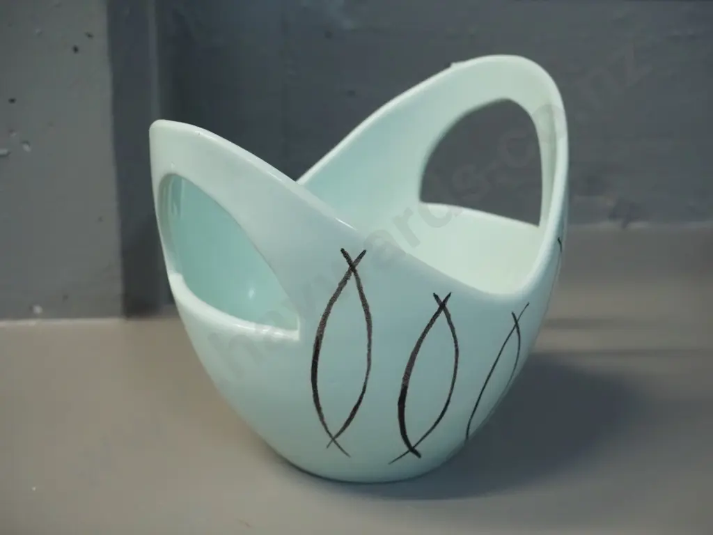 mid-century style pottery bowl marked Jersey Pottery on base H-150 L-190 W-150 Image 1++
