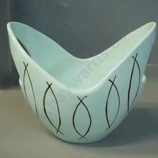 mid-century style pottery bowl marked Jersey Pottery on base H-150 L-190 W-150