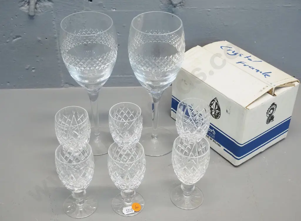 Waterford cut crystal glasses - 6 'Donegal' pattern sherry glasses and 2 goblets in unknown pattern Image 1++