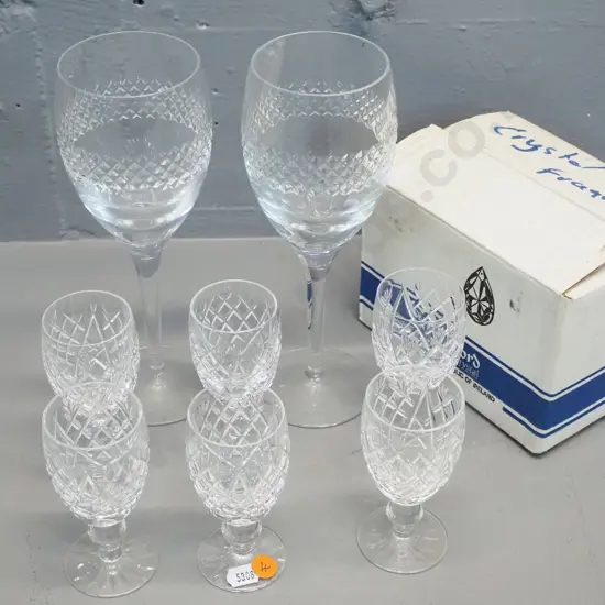 Waterford cut crystal glasses - 6 'Donegal' pattern sherry glasses and 2 goblets in unknown pattern