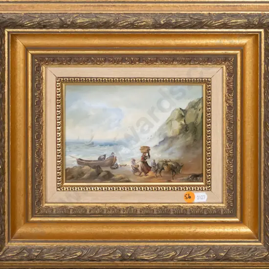 M Toldy - gilt framed oil - coastal scene H-120 W-170