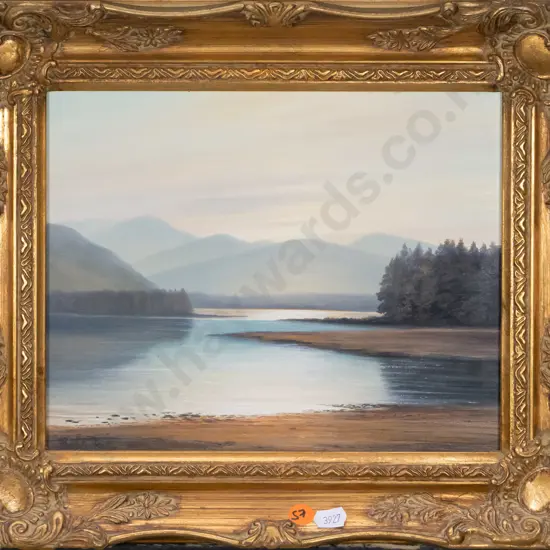 Bob Tucker - gilt framed - lake and mountain scene H-190 W-240