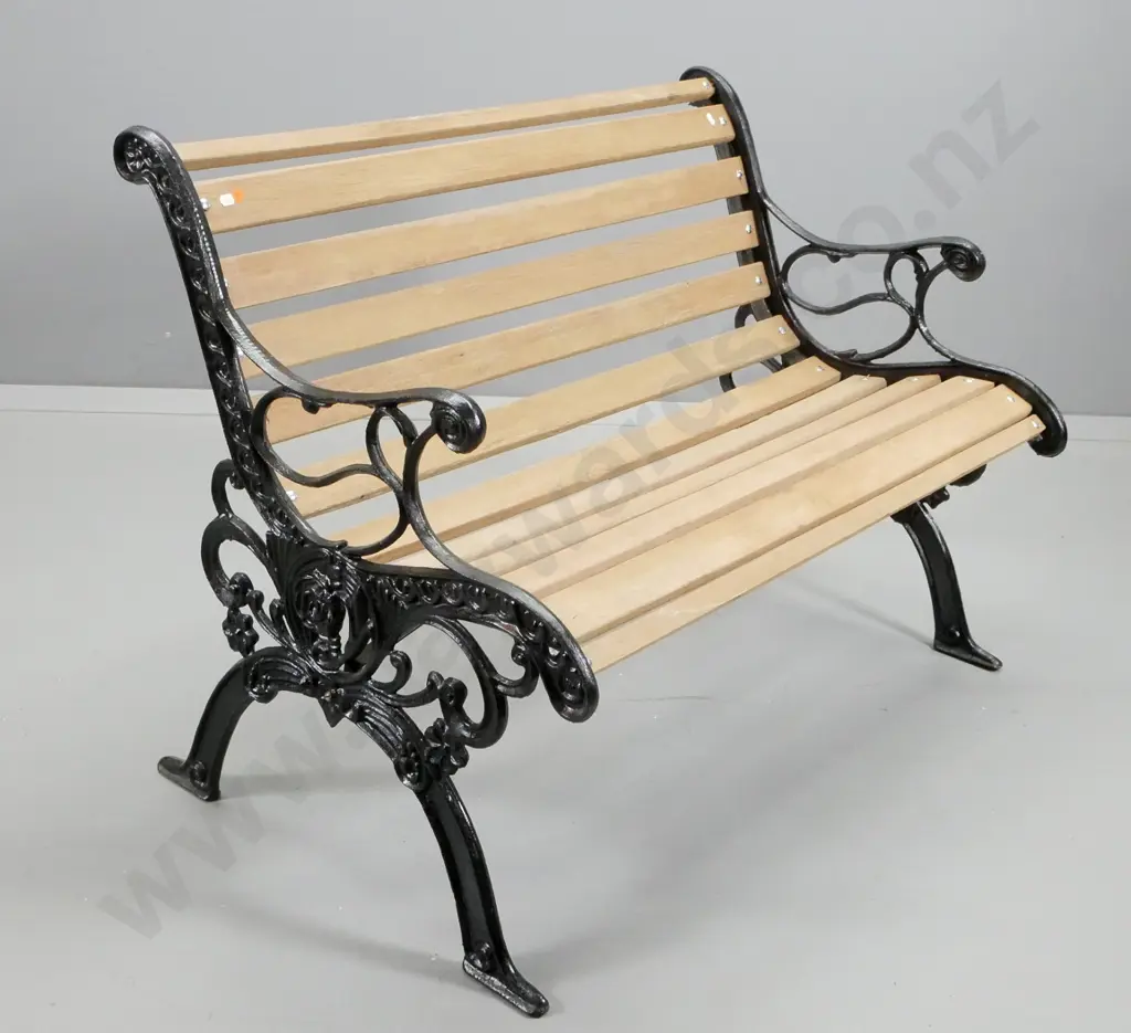 garden slat bench seat with cast iron ends H740 W980 D640 Image 1++