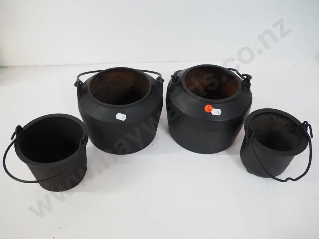 2 vintage cast iron glue pots with liners - one marked Kenrick, other Cannon Hollowware Deepfields - some surface Image 1++