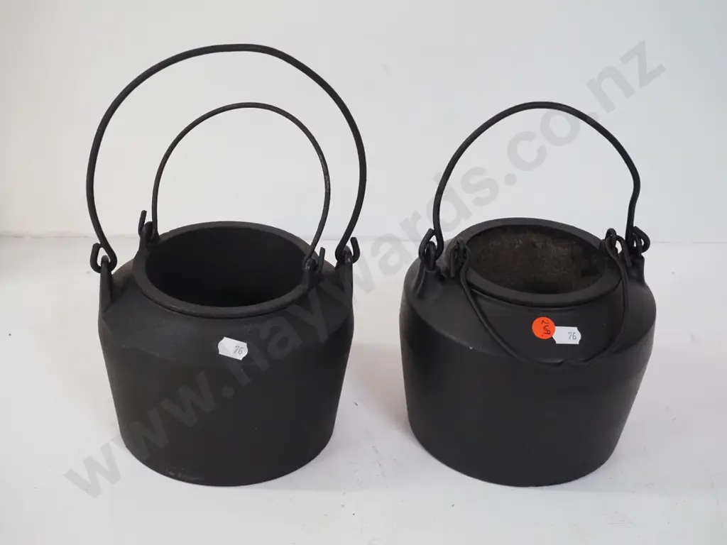 2 vintage cast iron glue pots with liners - one marked Kenrick, other Cannon Hollowware Deepfields - some surface Image 1++