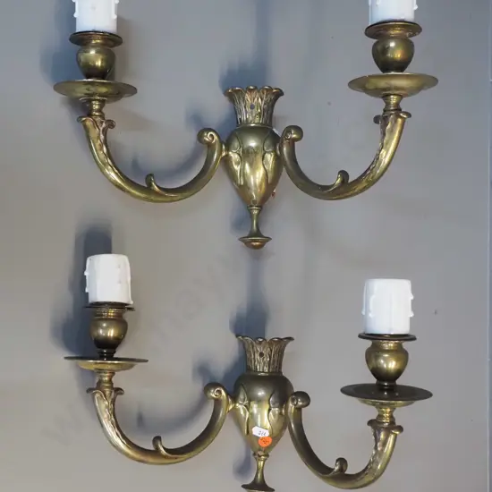 pair of brass 2-light candle style wall sconce light fittings H-260 W-330