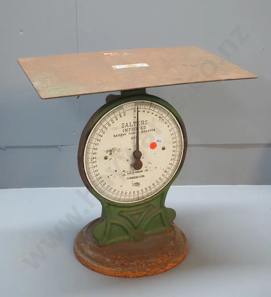 vintage Salter spring platform scales marked 'Railway Parcel Balance Scales - No 55' - corrosion and marks to face H350 Image 1++