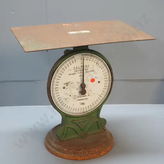 vintage Salter spring platform scales marked 'Railway Parcel Balance Scales - No 55' - corrosion and marks to face H350