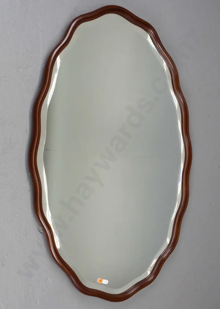 oval wood framed bevelled edge wall mirror H-870 W-540 Image 1++