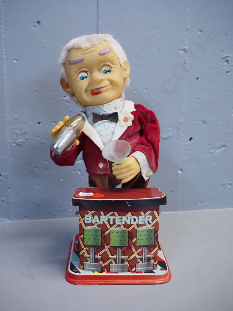 battery operated tin toy bartender - untested but battery compartment is clean H-300 Image 1++