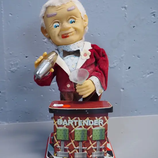battery operated tin toy bartender - untested but battery compartment is clean H-300