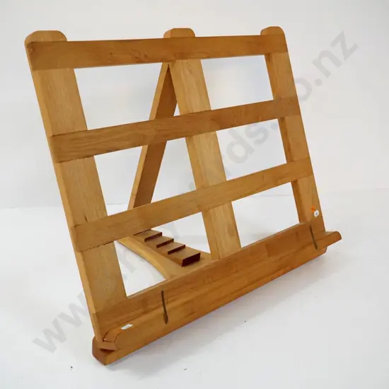 large timber book or music stand with stepped adjustment brace, brass hinge H-450 W-600