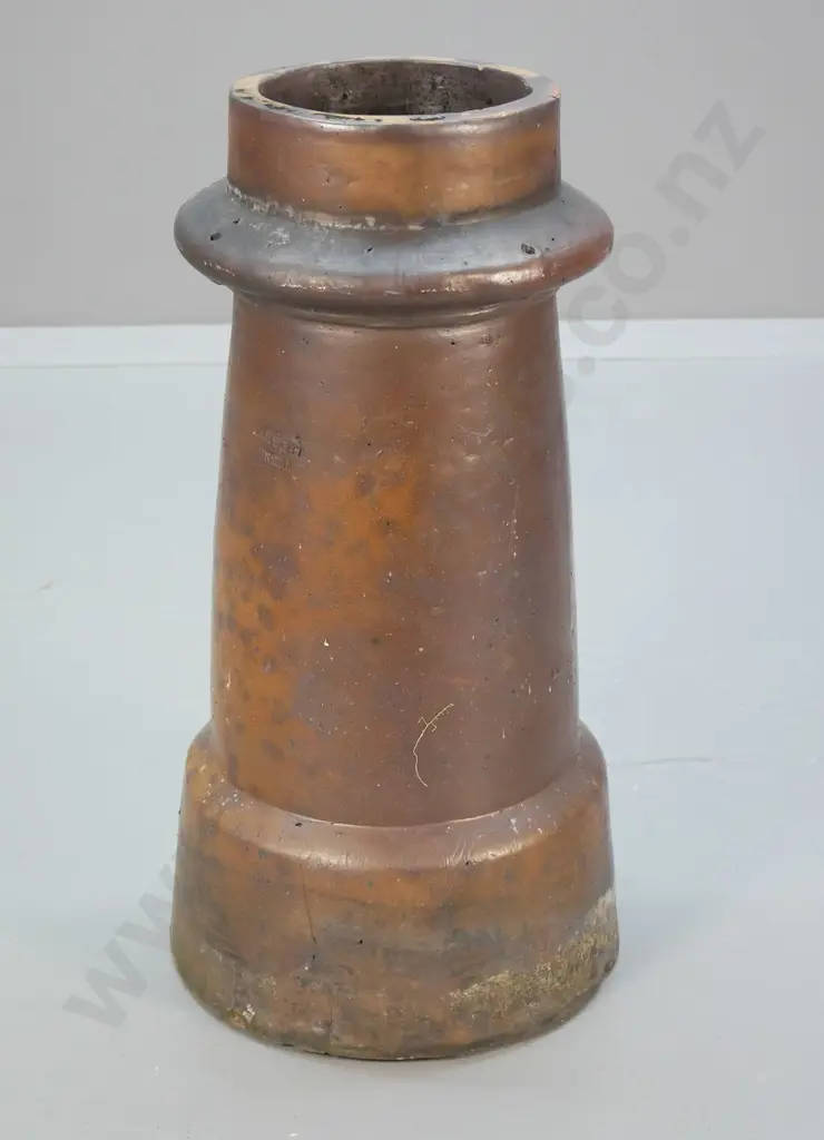 vintage salt-glazed chimney pot with tapered sides - stamped Lambeth London - chip to base, crack Image 1++