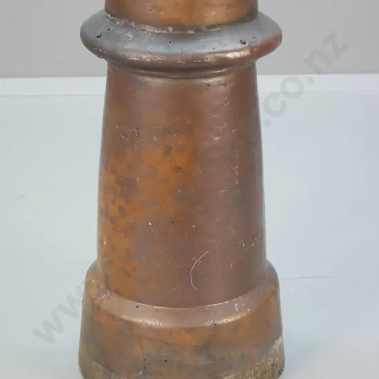 vintage salt-glazed chimney pot with tapered sides - stamped Lambeth London - chip to base, crack