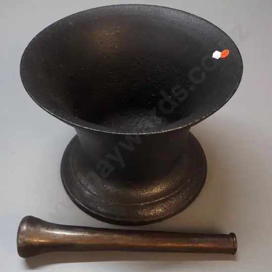 large cast iron mortar & pestle - A. Kenrick & Sons No. 2 on base - H225 D-300