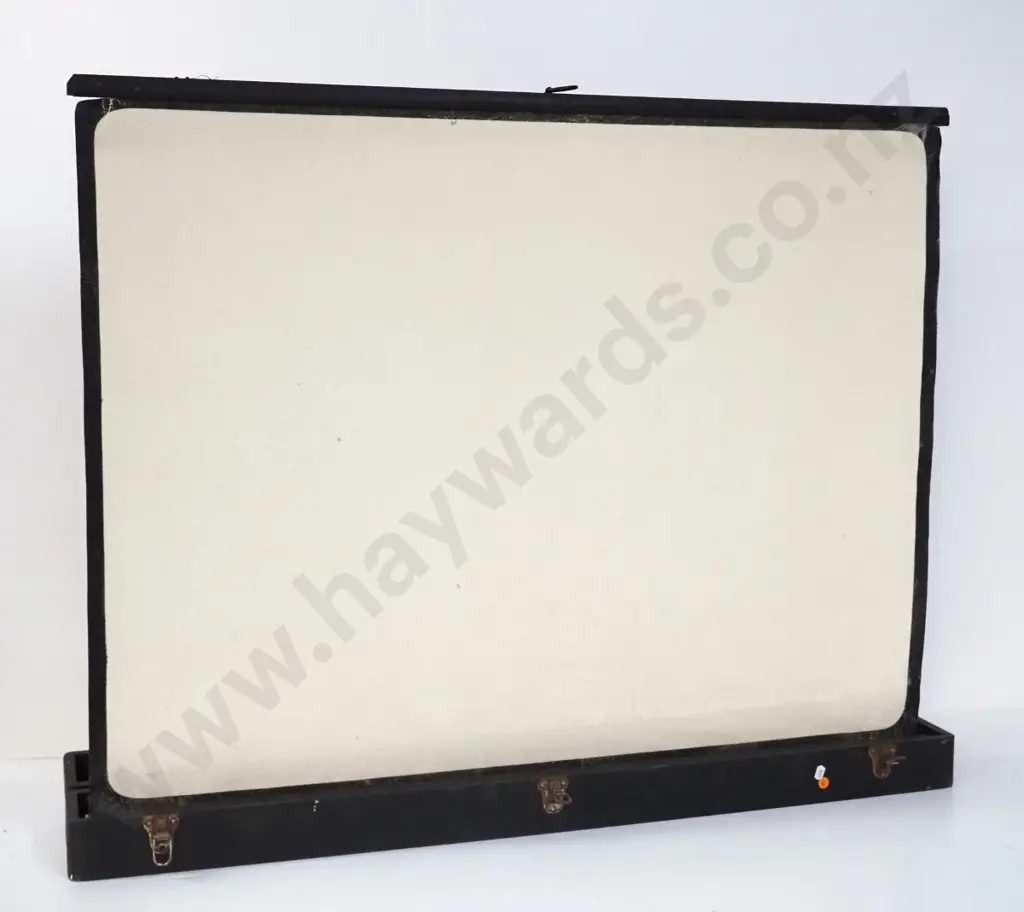 vintage Raven New York portable pop-up cine or slide projector screen in integrated wooden case, some corrosion and wear Image 1++