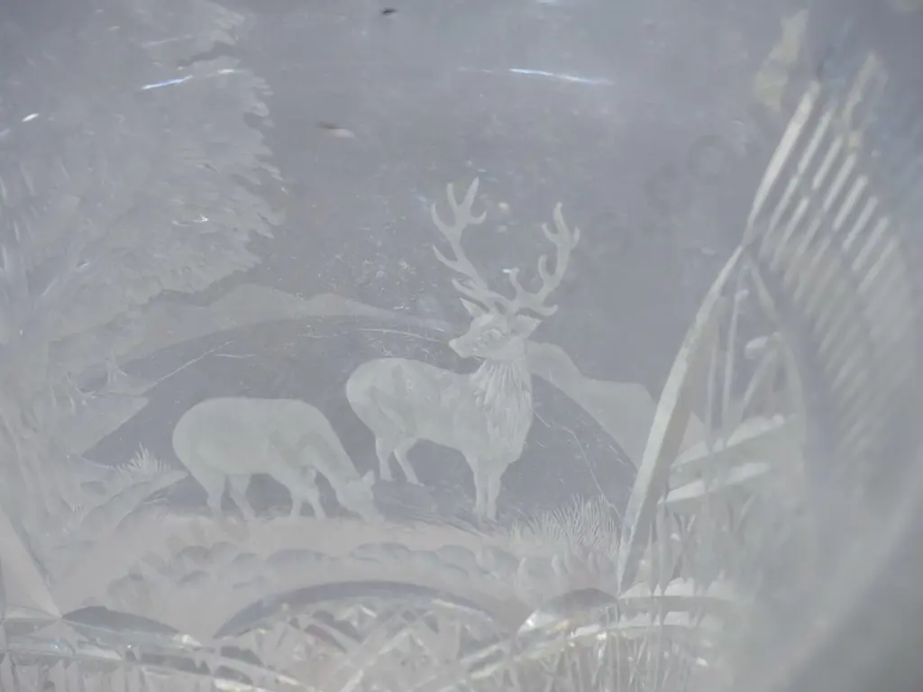 pair of large Edinburgh cut crystal vases with etched stag motif decoration H-400 Diameter 200 at rim Image 1++