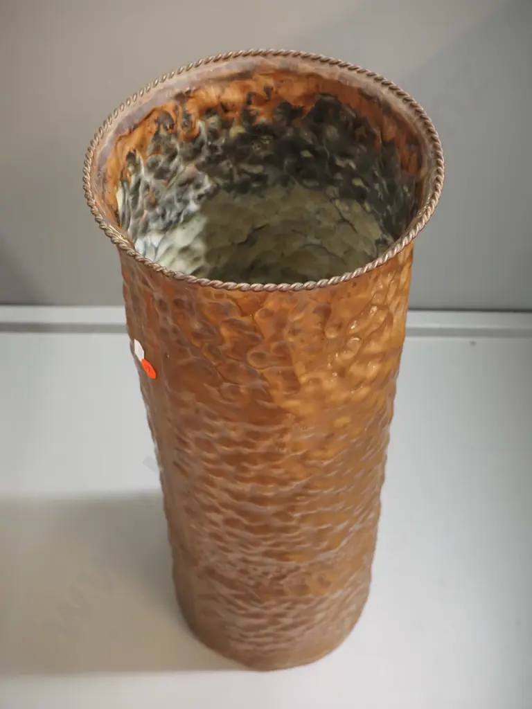 beaten copper lidded container / umbrella stand H-670, lid is D-220 Image 1++