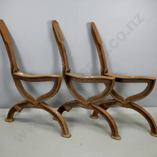 set of 3 cast iron seat ends - note says cast at NZR Hillside workshops circa 1930s, in as-cast condition H-740 D-460