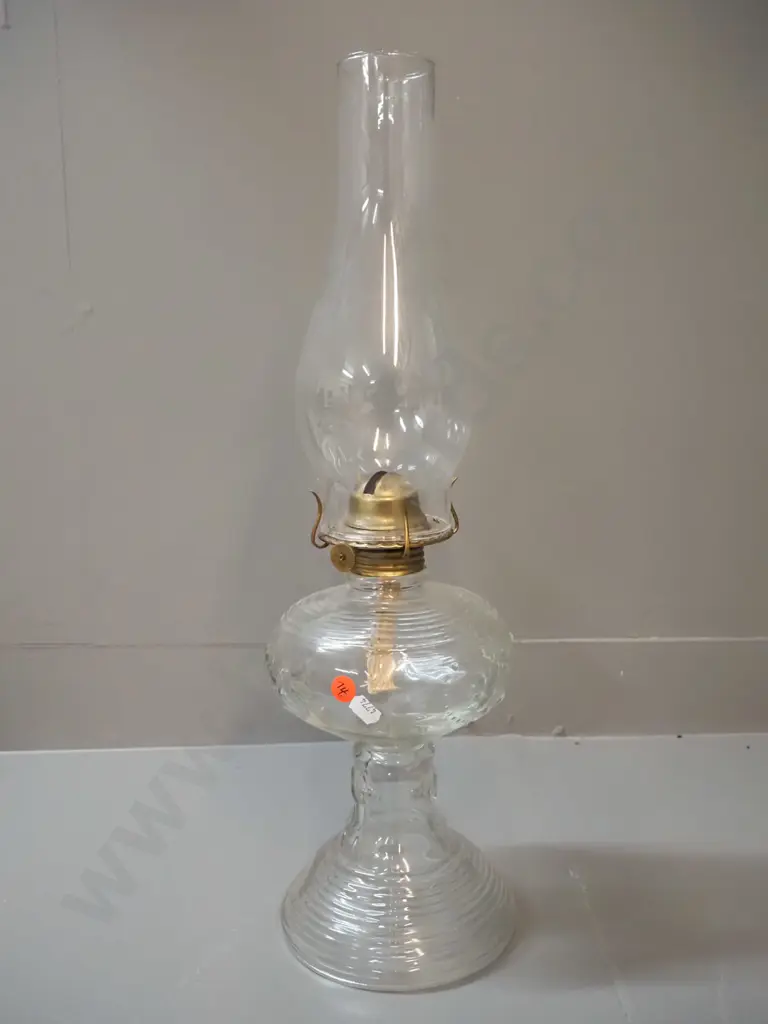 clear depression glass spirit lamp with brass fittings & chimney H-500 D-145 Image 1++