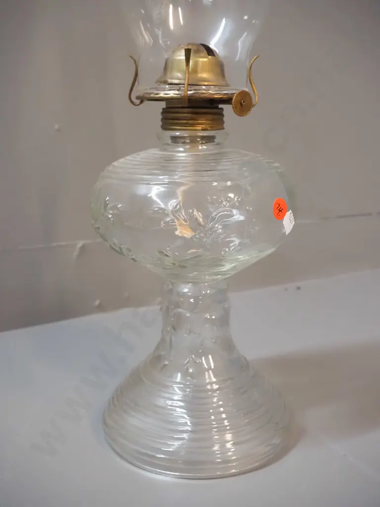 clear depression glass spirit lamp with brass fittings & chimney H-500 D-145 Image 1++