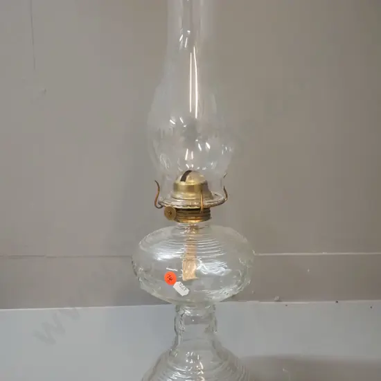 clear depression glass spirit lamp with brass fittings & chimney H-500 D-145