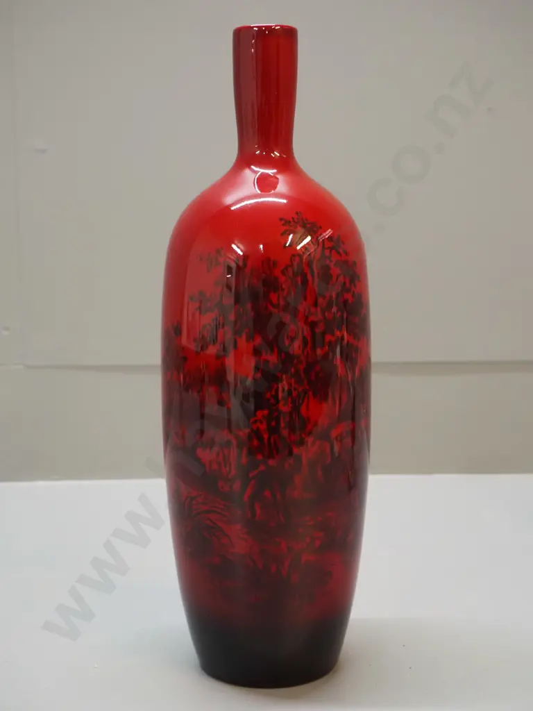 Royal Doulton red Flambe Woodcut vase H-350 D-110 Image 1++
