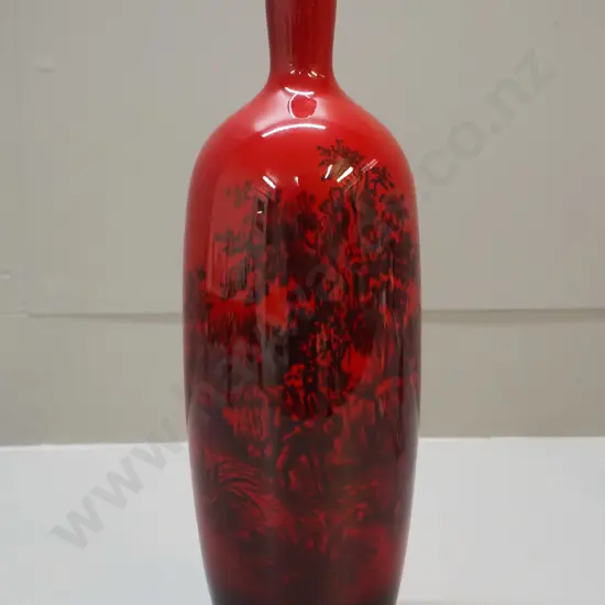 Royal Doulton red Flambe Woodcut vase H-350 D-110