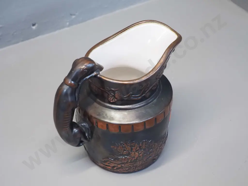 copper glaze relief pattern jug with dog handle H-140 W-150 Image 1++
