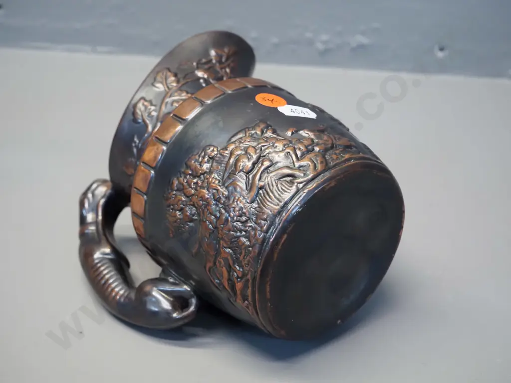 copper glaze relief pattern jug with dog handle H-140 W-150 Image 1++