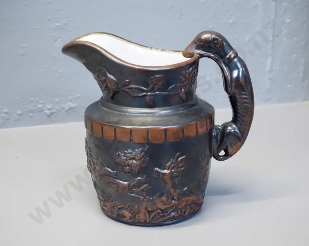 copper glaze relief pattern jug with dog handle H-140 W-150 Image 1++