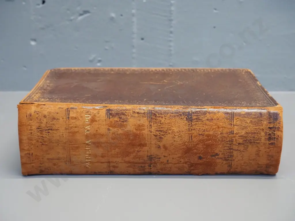 leather bound "Paiperi Tapu" translation of bible in Maori, published A.W.M. Watts 1868 - foxing, some separation to Image 1++