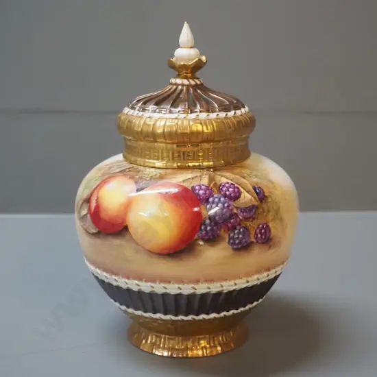 Royal Worcester double lidded fruits pattern jar, hand-painted, signed R. Price, stamped No. 1286 H-200 D-130