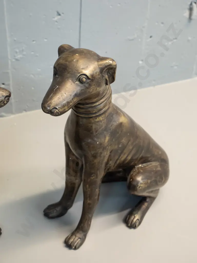 pair of cast brass (or cast metal with patinated brass finish) dog figures H320 L230 Image 1++