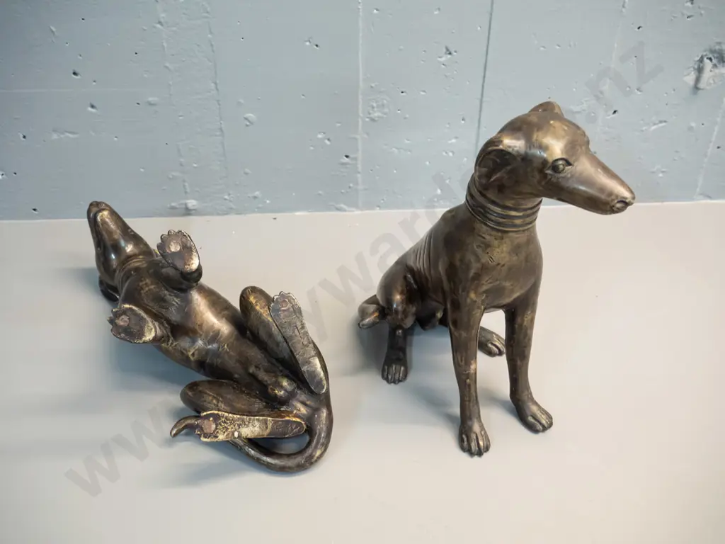 pair of cast brass (or cast metal with patinated brass finish) dog figures H320 L230 Image 1++