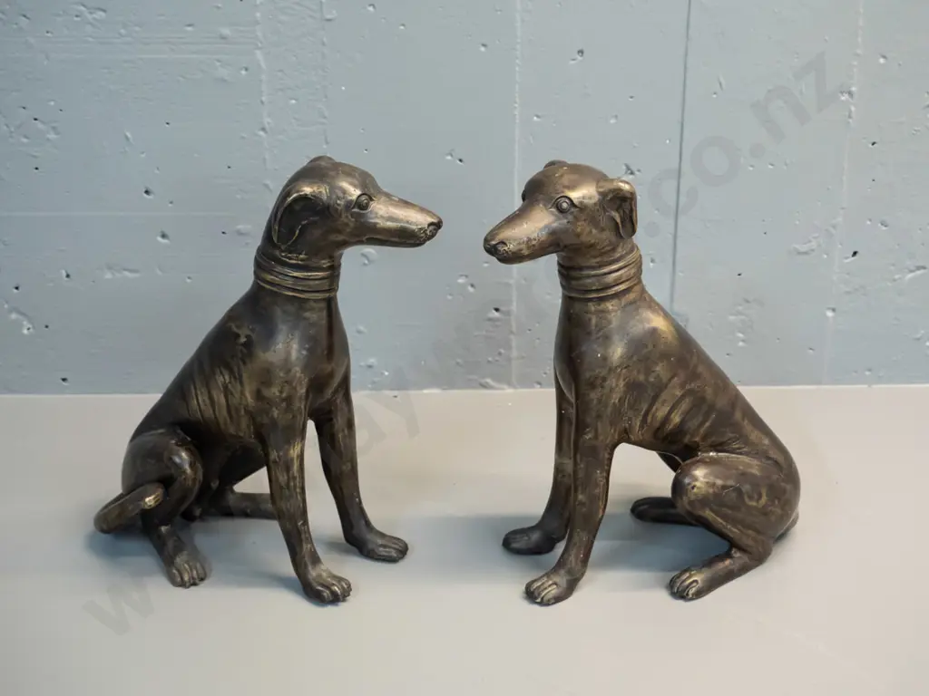 pair of cast brass (or cast metal with patinated brass finish) dog figures H320 L230 Image 1++
