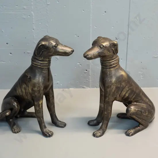 pair of cast brass (or cast metal with patinated brass finish) dog figures H320 L230