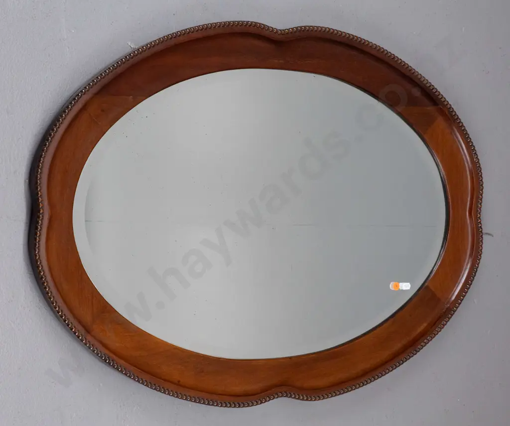 Edwardian oval wood framed bevelled edge wall mirror H-610 W-850 Image 1++