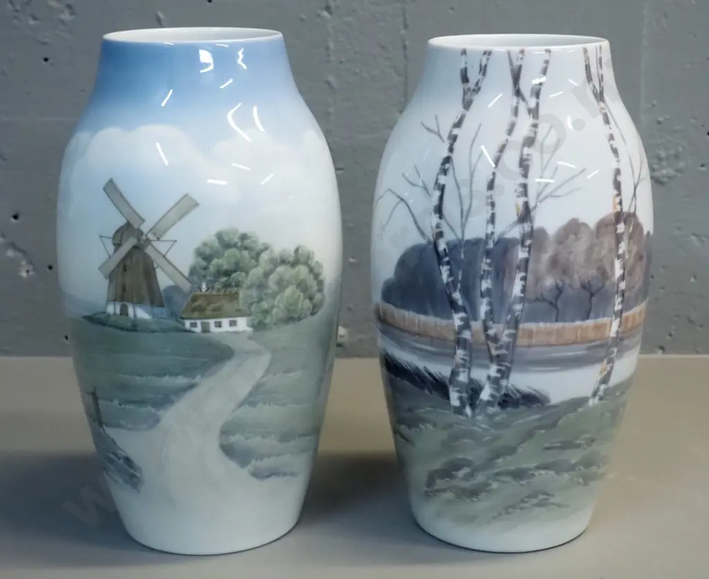 2 Bing & Grondahl Copenhagen vases - Dutch windmills & Silver birch, both H-250 Image 1++